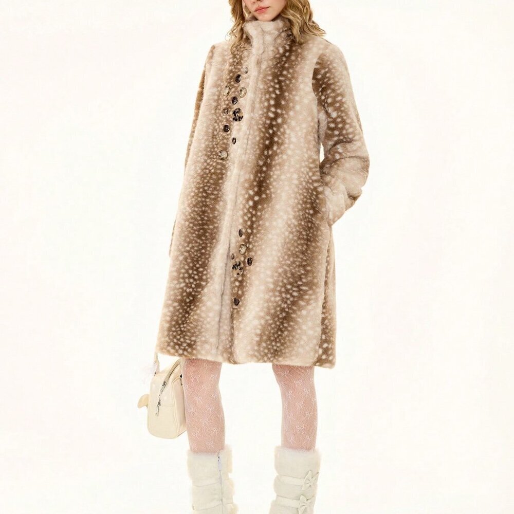 Multicolor Casual Women's Holiday Faux Fur Jacket - Picture 5 of 6